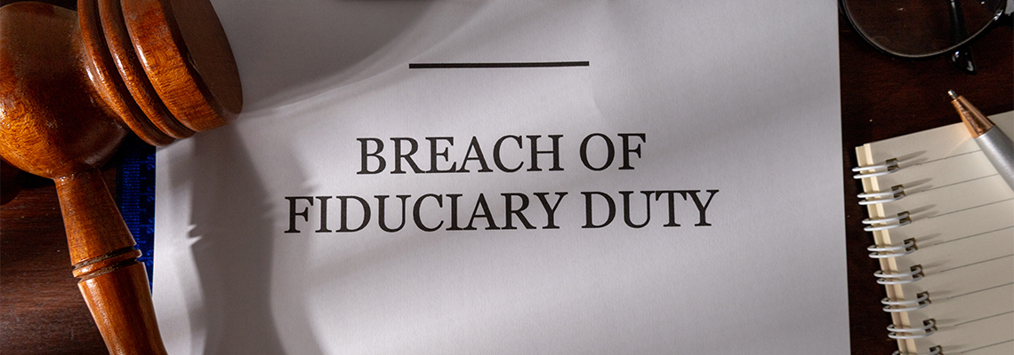 Legal Notice on Breach of Fiduciary Duties Resting in Clipboard