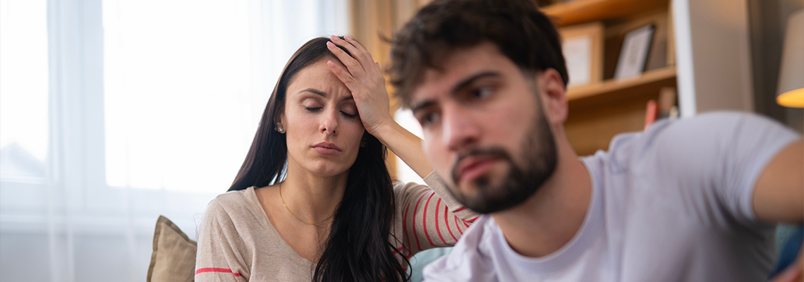 Couple having conflict with relationship problems at home