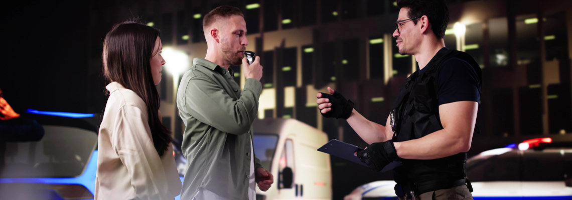 Police Officer Conducts Blood Test at the Road