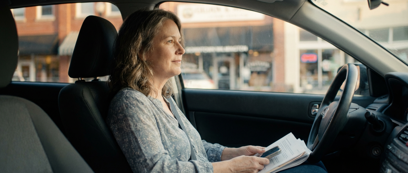 calm-client-reviewing-documents-in-car