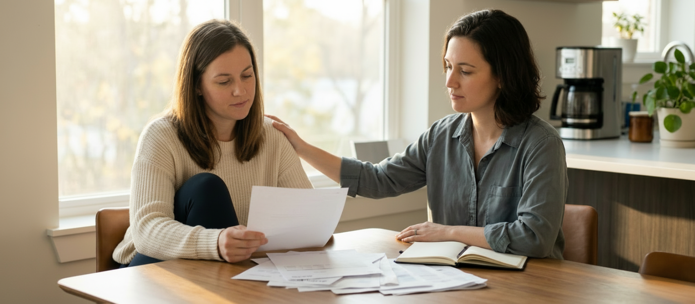 parent-reviewing-medical-bills-with-friend