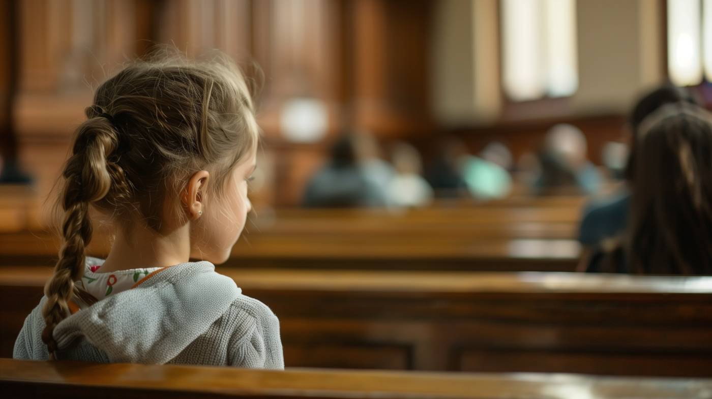 Child in courtroom awaiting custody decision