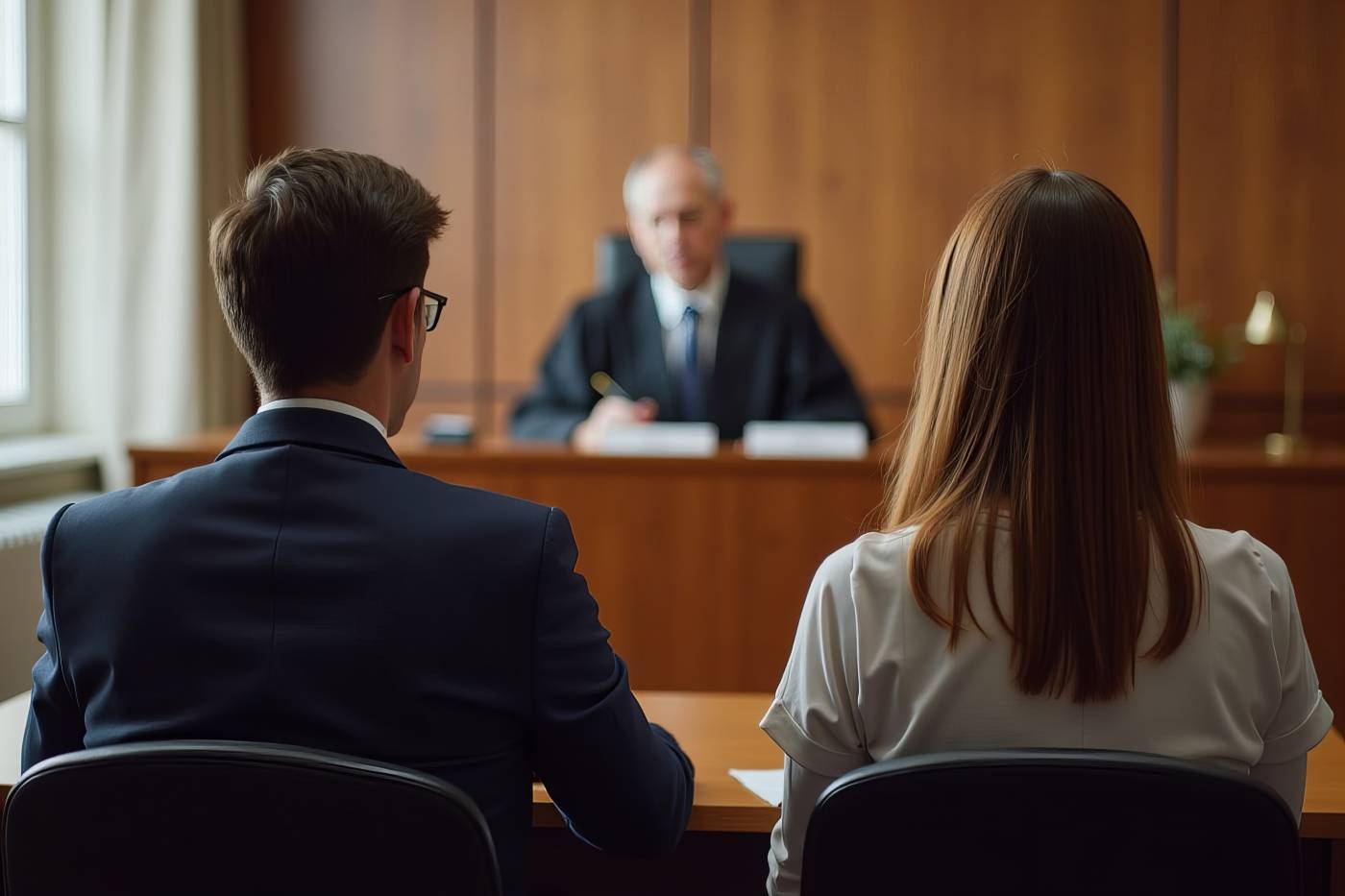 Divorced couples Infront of judge in courtroom