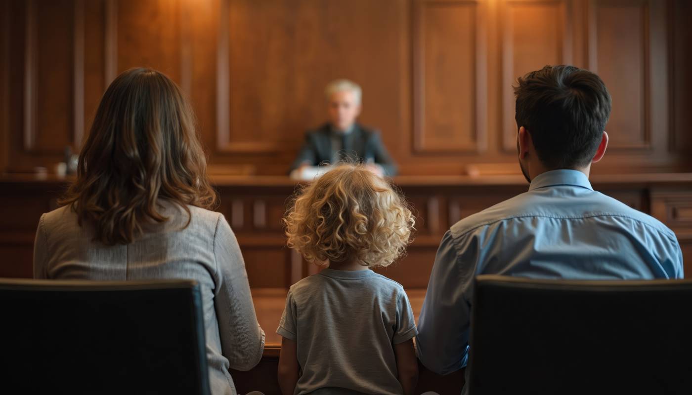 Parents fighting for custody in courtroom