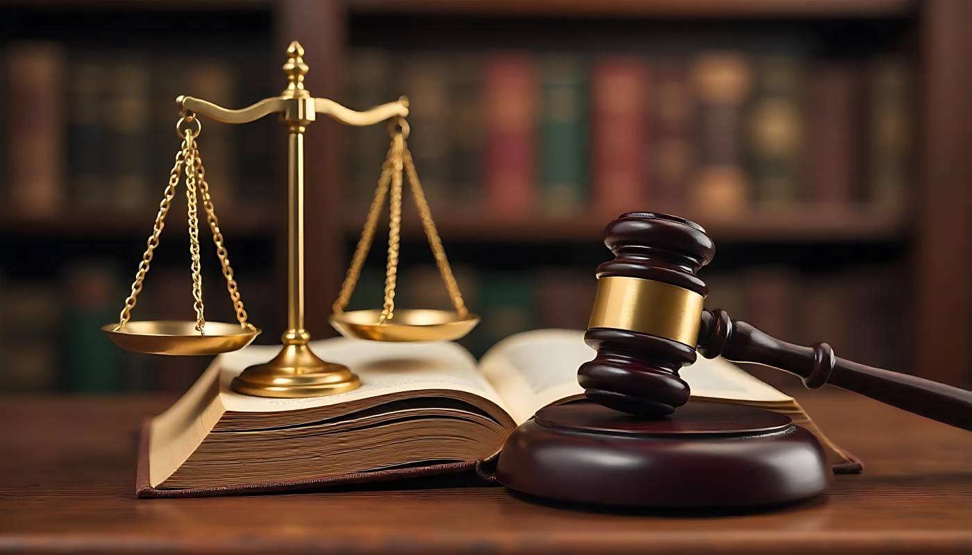 Gavel and Scale of Justice in table