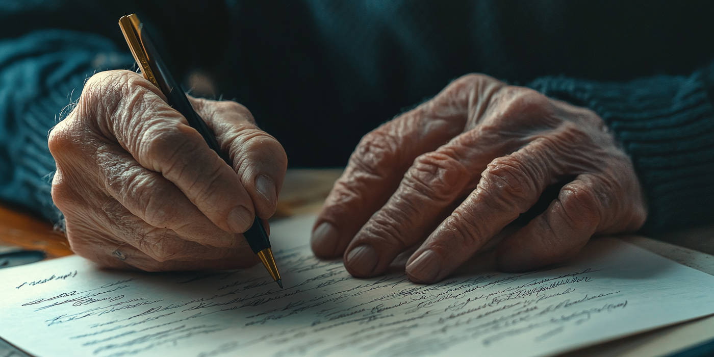 Old man preparing last will