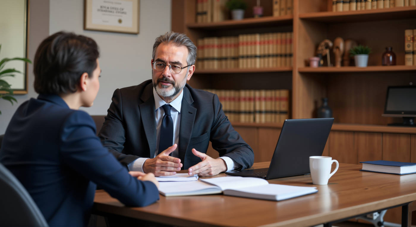 Attorney providing legal consultation to client