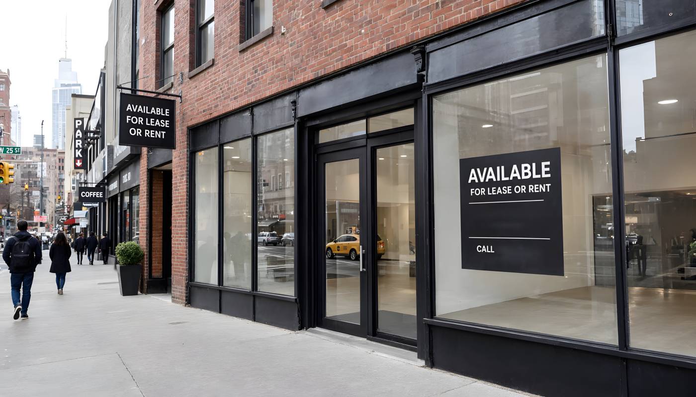 Vacant commercial retail space with for lease