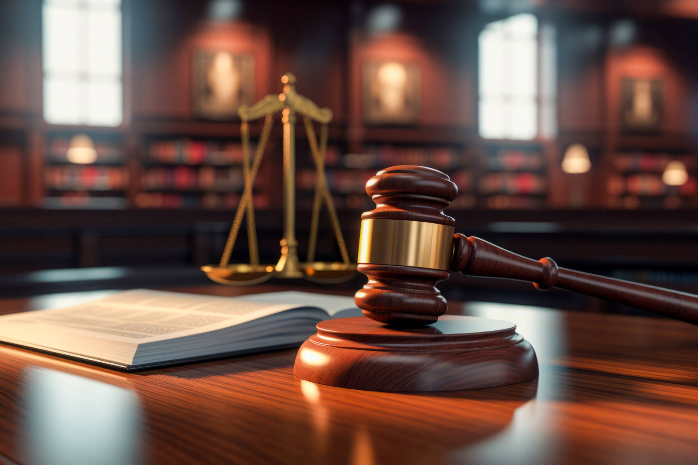Gavel and Scale of justice in table