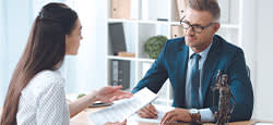 Attorney talking to a woman
