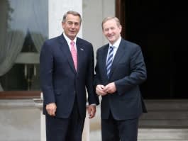 House Speaker Rep. John Boehner and Taoiseach Enda Kenny dressed in suits and smiling for photo