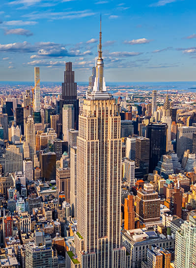 Empire State Building and Manhattan skyline aerial view.