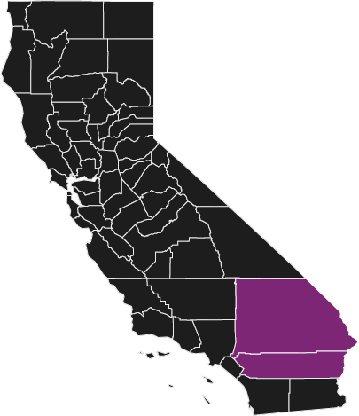 Map of California with southern counties highlighted