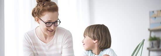 Mother speaking to her son