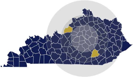 Kentucky Map with Laurel and Jefferson Counties Highlighted