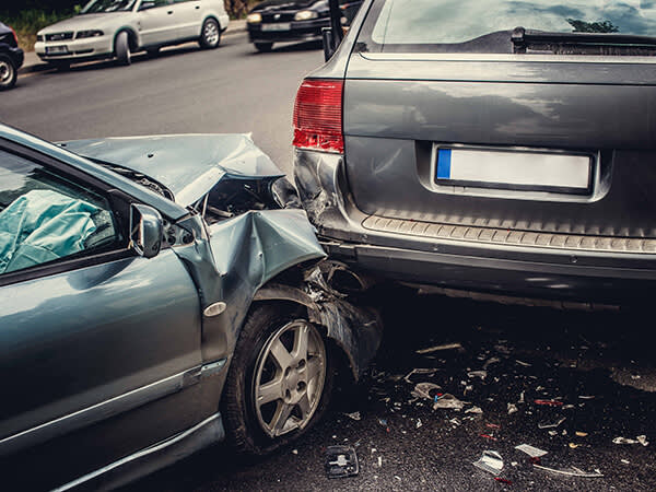 Two cars crashed into each other and both sustaining damage