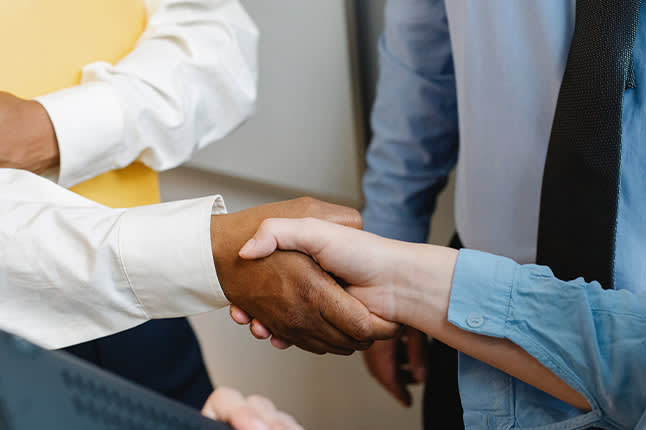 People shaking hands while working