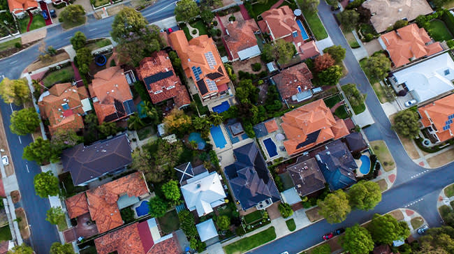 Birds eye view of a neighborhood