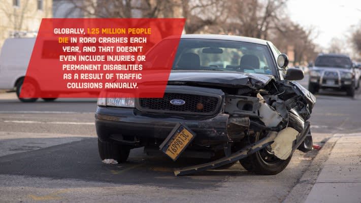 broken down and crashed car on road