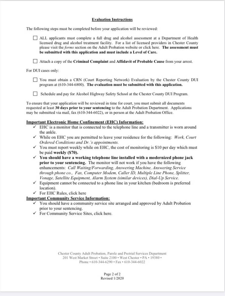 Restrictive Probation Program Application