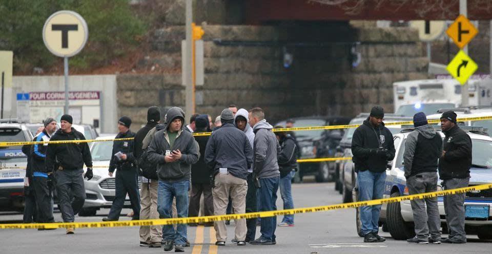 Boston Community and Police near a crime scene