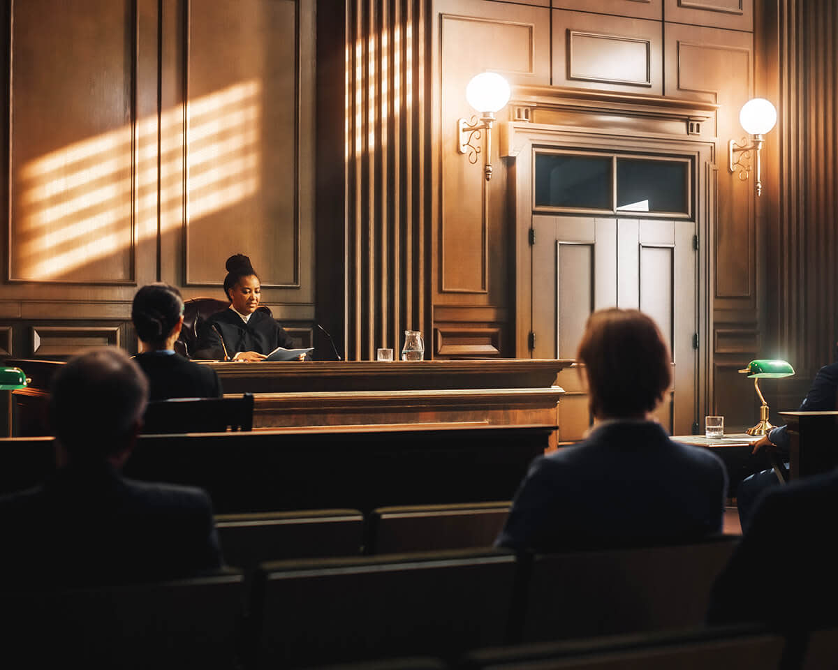 Court of Justice and Law Trial: Public is Sitting on Benches