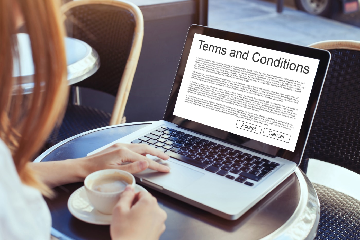 Women reading terms and condition of a website