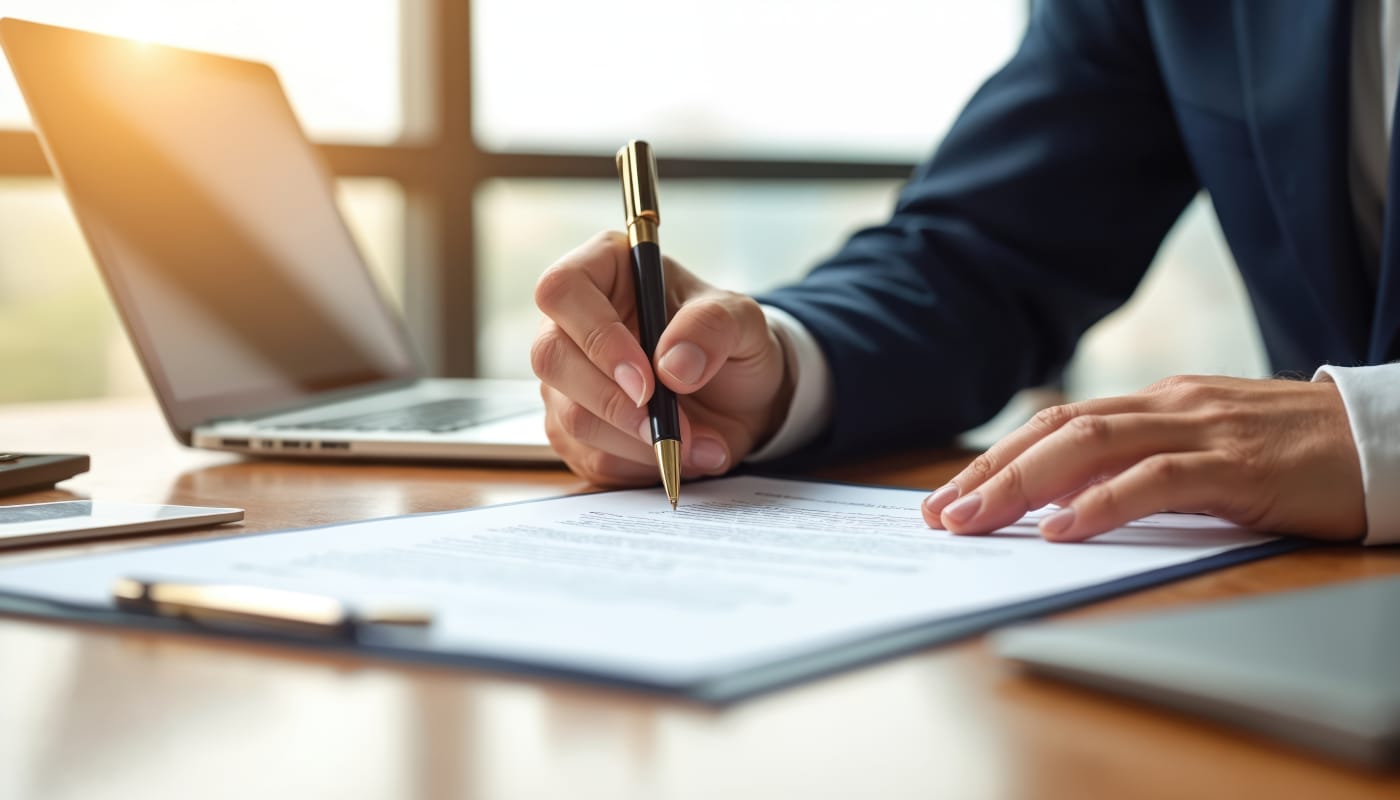 Man drafting a contract paper