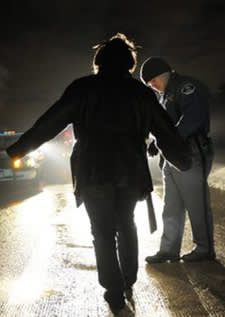 Police officer watching a possible drunk complete a sobriety test