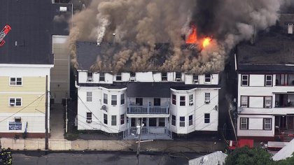 Home on fire after a gas explosion