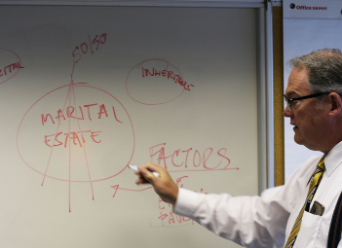 Attorney Tim Cordes standing at a white board and talking
