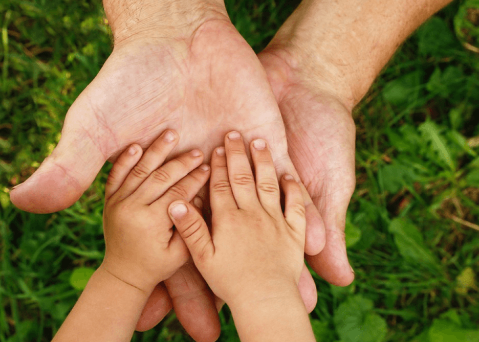 Child's hands in adult hands