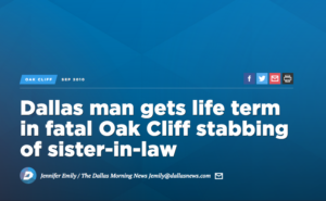 Screenshot of Dallas Morning News headline - A Stabbing death