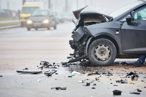 Wrecked car with a smashed front-end1