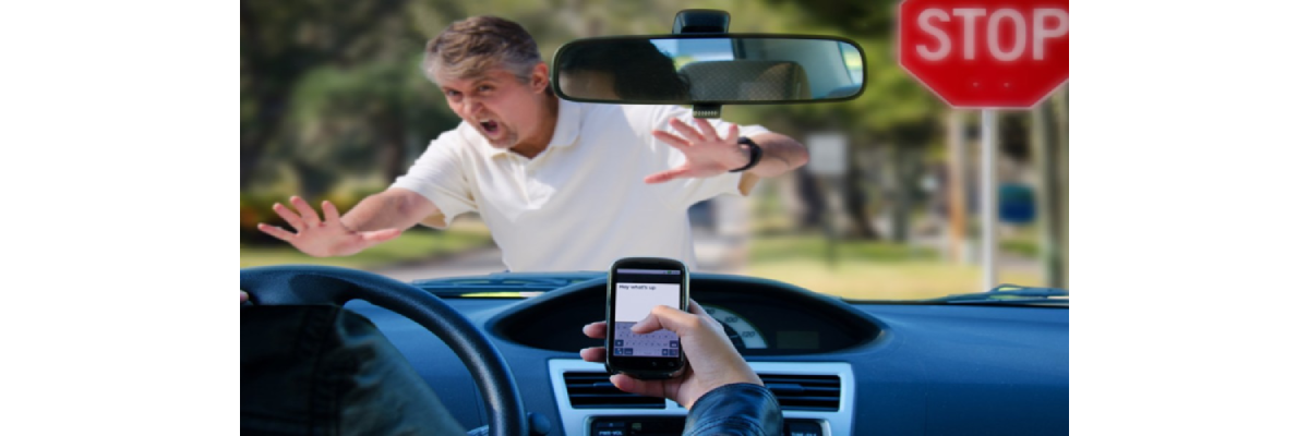 Alarmed man being hit by a texting driver