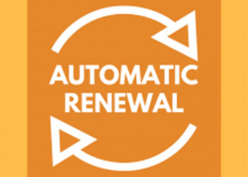 Orange graphic with the words auto renewal and arrows