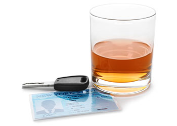 Glass of alcohol, car key and driver license