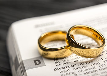 Golden wedding rings and dictionary definition of divorce