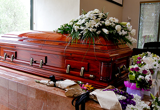 Colorful Casket in A Hearse or Chapel Before Funeral