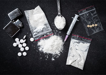 Drugs on dark table