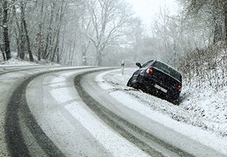 Abandoned Car in The Ditch the Traffic Accident During a Snow Fall