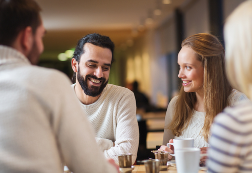 Friends enjoying coffee together.