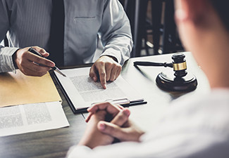 Businessman and Male Lawyer Consult Having Team Meeting with Client