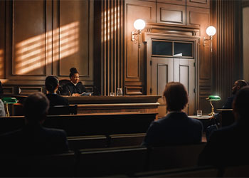 Public Sitting on Benches Listening to Impartial Judge