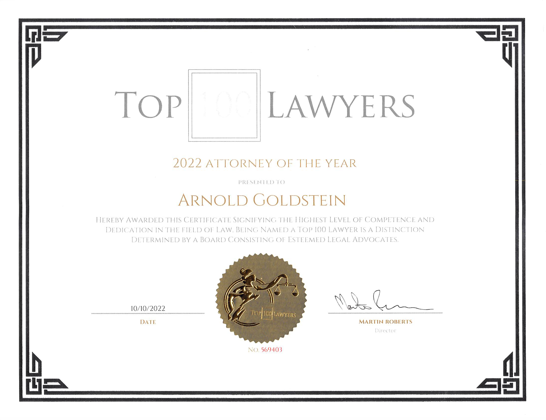 Top 100 Lawyers 2022 Attorney of the Year Award