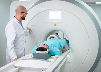 Patient undergoing MRI procedure in a hospital