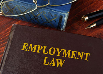 Book with title employment law on a table