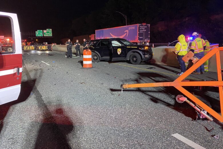 Maryland State Trooper car accident in Work Zone Silver Spring 495