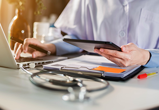 Medicine doctor hand working with modern digital tablet computer