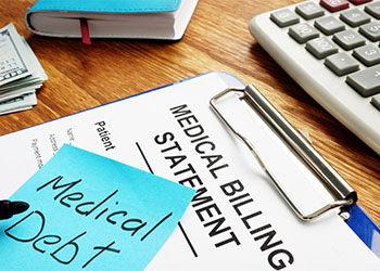 Medical debt with billing statement with clipboard